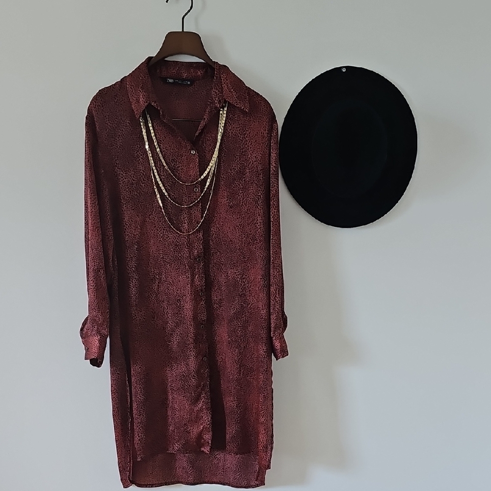 Zara Red and Black Leopard Print Top